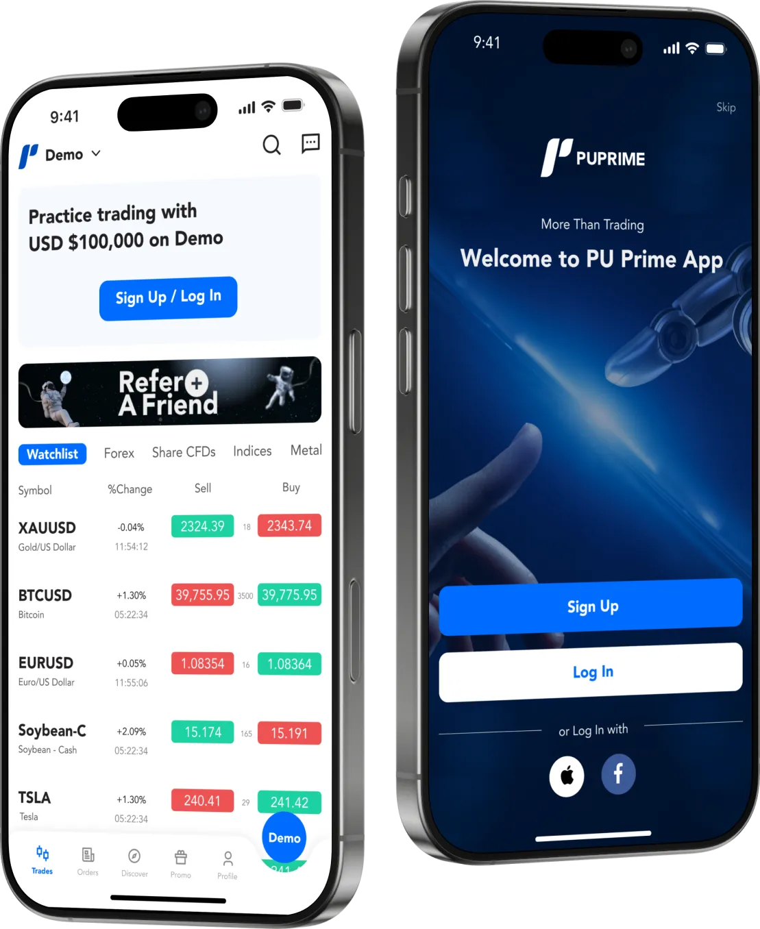 PU Prime mobile forex trading app interface