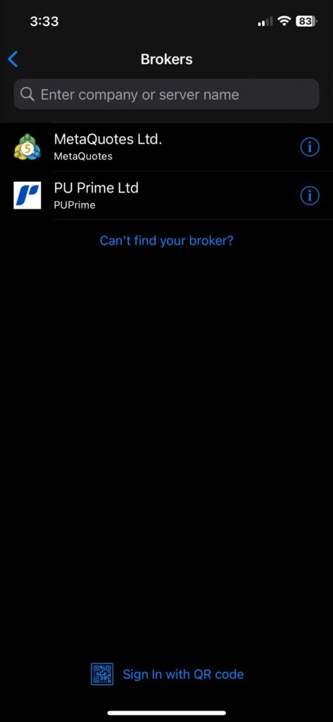 Open the app and select Log in to an existing account – PU Prime | More Than Trading